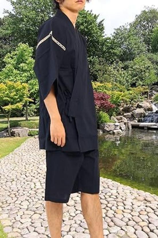 Jinbei Shijira Weave Cool Summer Cotton Discharge Printed Original Pattern Japanese Clothes Summer Clothes Print Style Lightning Navy Blue M [Edo Ten]