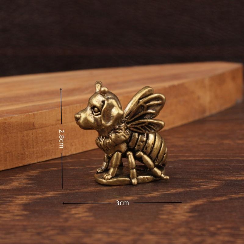1/2Pcs Brass Small Bee Dog Mini Figurine Set Of Vintage Craft For Home Decoration Art Collection Gifts Desktop Ornament