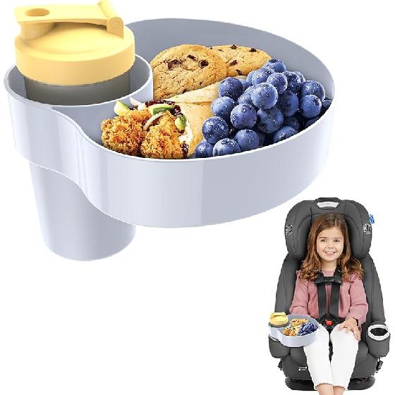 Car Seat Tray for Kids Travel: Car Seat Console Cup Holder Snack Tray, Toddlers Car Seat Activity Table Trays for Roadtrip, Baby Car Food Organizer
