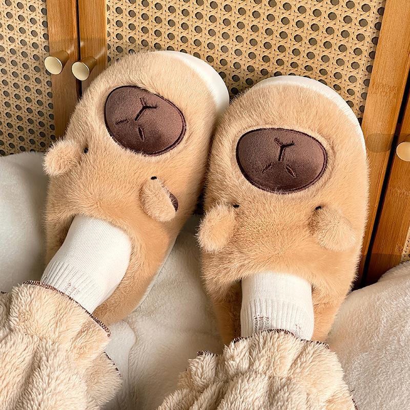 New Cartoon Kapibara Warm and Wear-resistant EVA Large White Bottom Cotton Slippers Soft Home