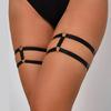 1 Paar schwarze elastische Schenkelhalter für Damen mit verstellbaren doppelreihigen Beinriemen, Mode Punk Beinriemen