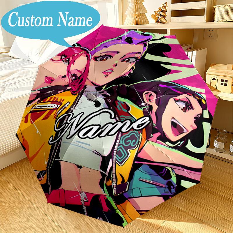 Custom Name Umbrella Neon Dreamscape K-Pop Umbrella 8-Frame for Travel, Camping, Casual Lightweight Portable, Essential for Family Gifts