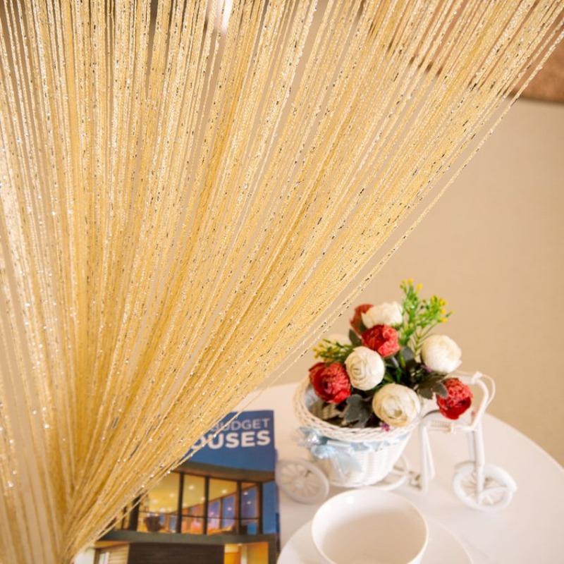 100x200CM Living Room String Curtain Shiny Tassel Silver Line Cortinas Solid Color Window Home Door Divider Curtain