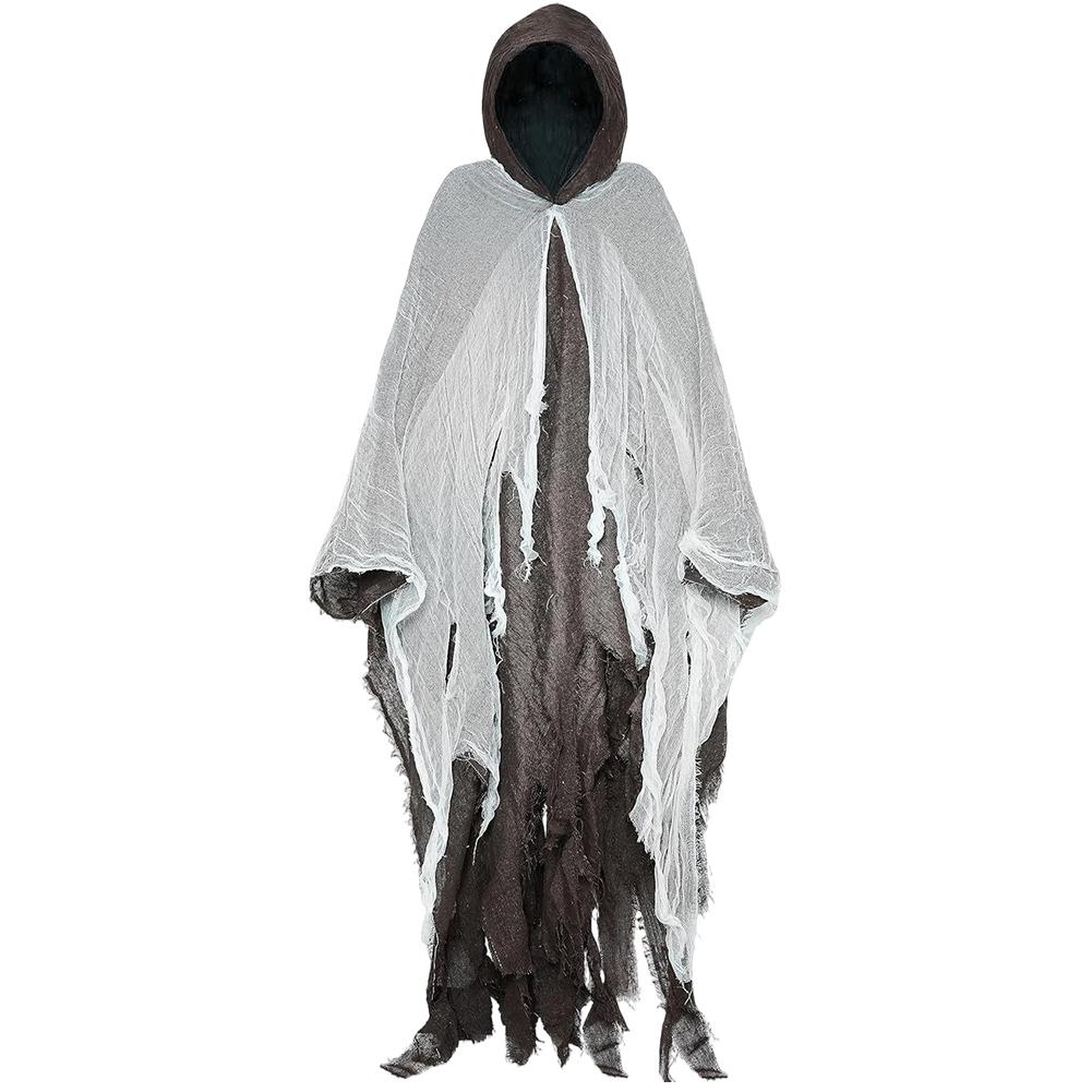 Halloween Ghost Costume Ghost Cape with Hood Party Themed Scary Adult Cloak Cosplay Hooded Robe for Men Women