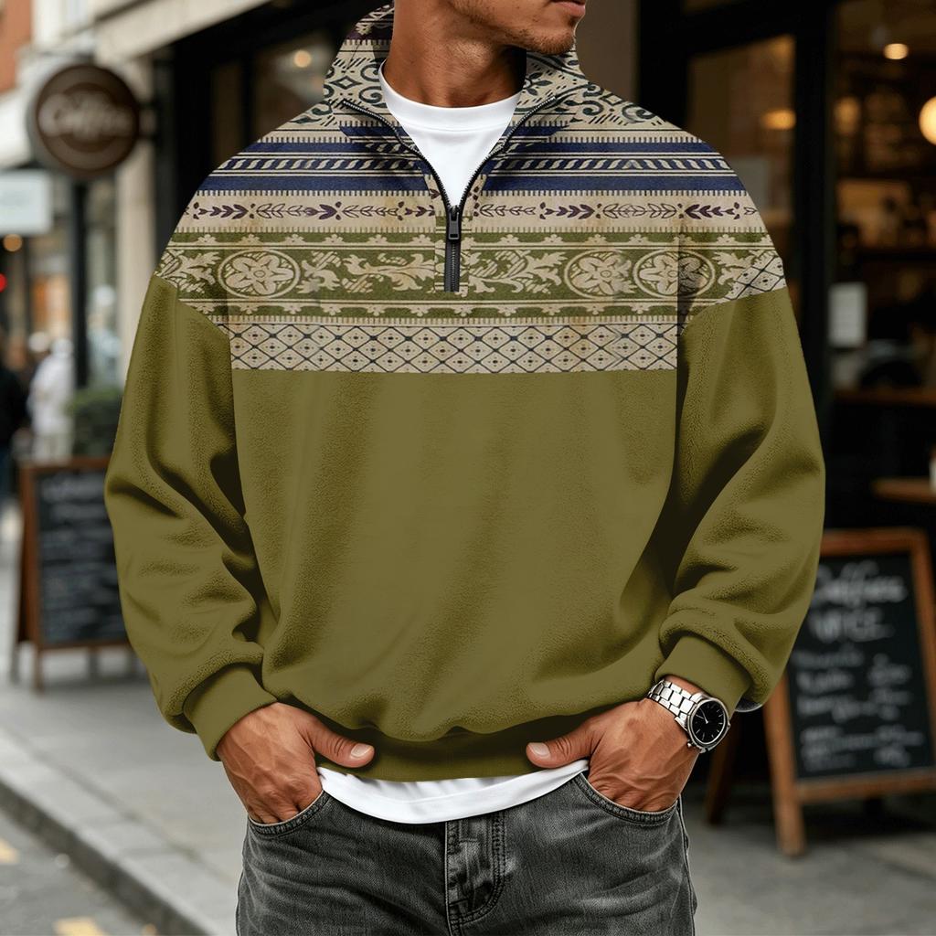 Men's Casual 1/4 Zip Flannel Long Sleeve Sweatshirt