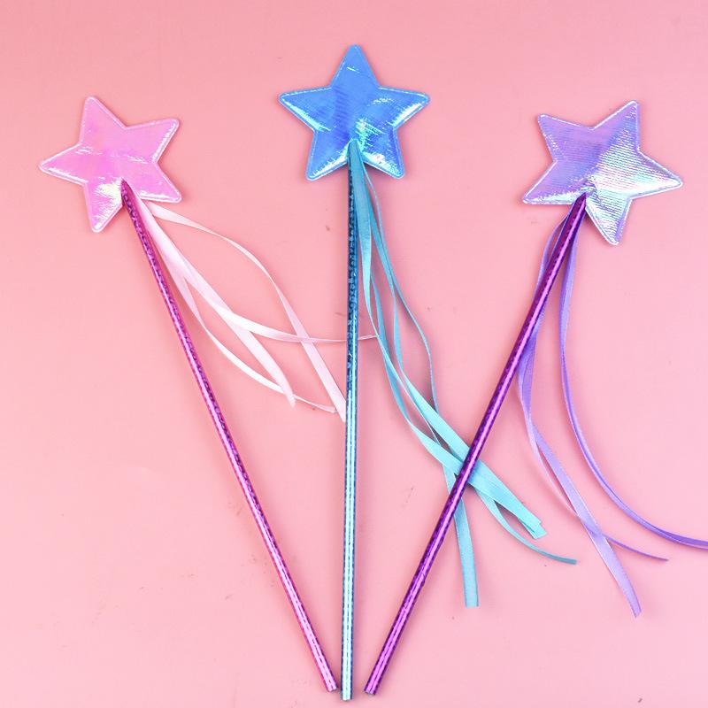 5/10Pcs Princess Fairy Magic Wands Shiny Ribbon Star Durable for Cosplay Party Kids Pretend Role Play Props