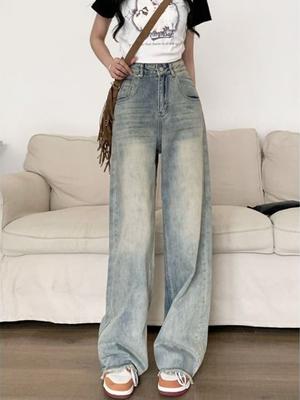 90s Vintage Baggy Blue Jeans Women Y2k Harajuku High Waist Denim Trousers Female Retro Fashion Sense Aesthetic Wide Pants Casual