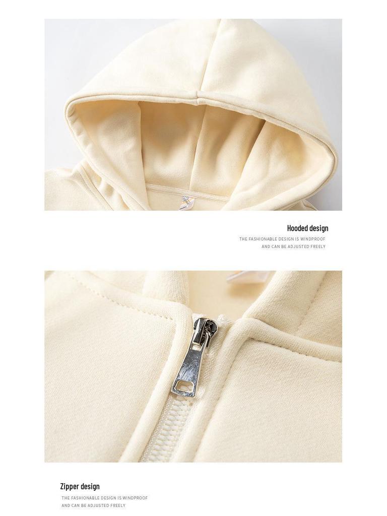 2024 American Hong Kong Style Solid Color Long Sleeve Cardigan Hoodie Sweatshirt