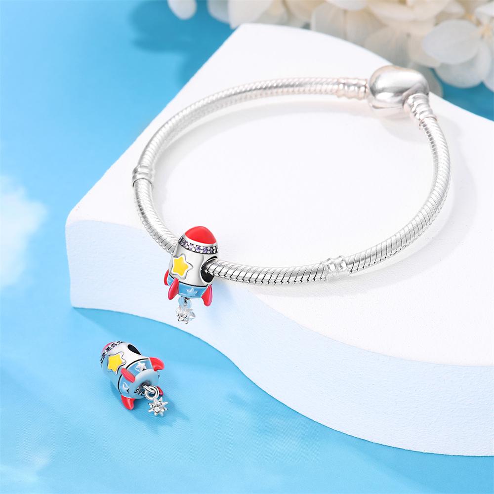 Authentic Original Charm Bead Components Copper Metal Earth Travel Rocket Bead Components Compatible With Bracelet High Quality Fine Jewelry Women