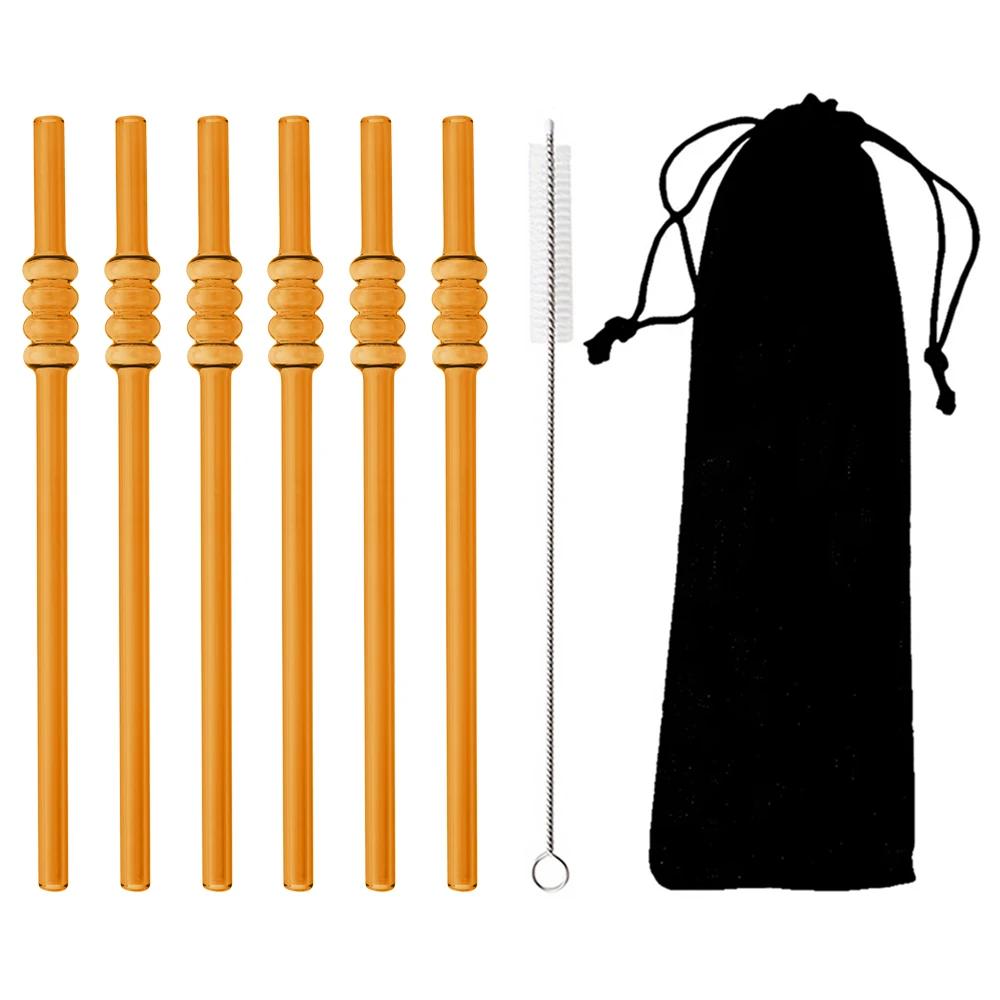 

8 шт. многоразовых стеклянных соломинок для питья, соломинки в форме тыквы для смузи, сока, молока, барные аксессуары, инструменты для бара на тематическую вечеринку янтарь