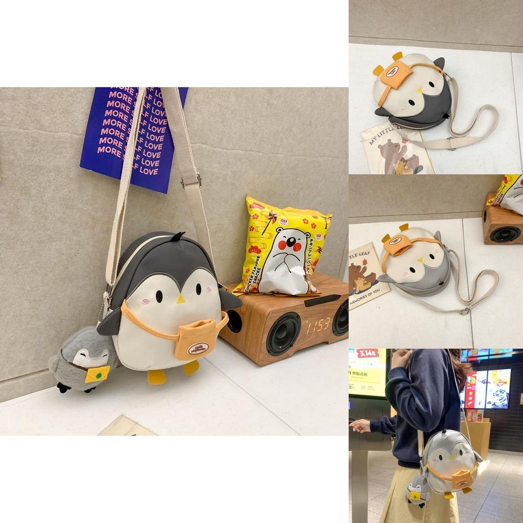 Adorable Cartoon Penguin Shoulder Bag Lightweight Corduroy Crossbody For Kids
