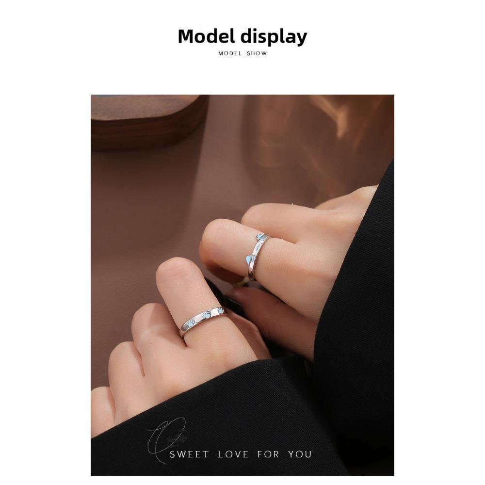 Luminous Cat and Dog Couple Ring Niche Design Simple Cartoon Plain Ring Pair Ring Opening Refers To Valentine's Day Gift