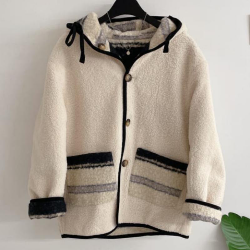 Honey J Reversible Boucle Pattern Hooded Jumper 3color