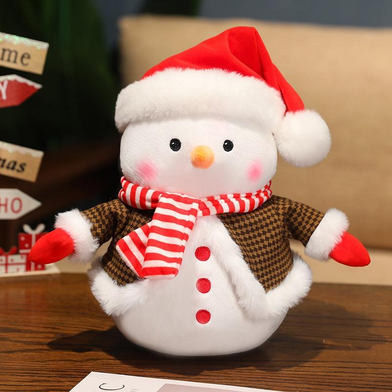 1Pc 25Cm Lovely Christmas Snowman Plush Toys Kawaii Snowman Wears Santa'S Hat Scarf Loose Coat Doll For Xmas Party Decor Gift