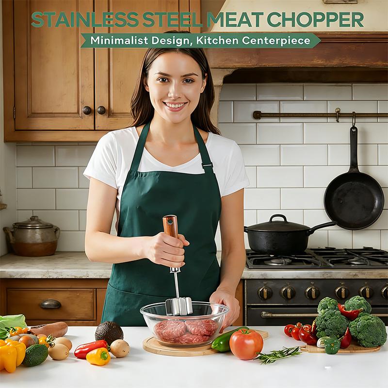 304 Stainless Steel Meat Chopper, Multi-Purpose Potato Masher, Jam Mixing Smasher Tool, Manual Ground Meat Breaker for Kitchen, Silver