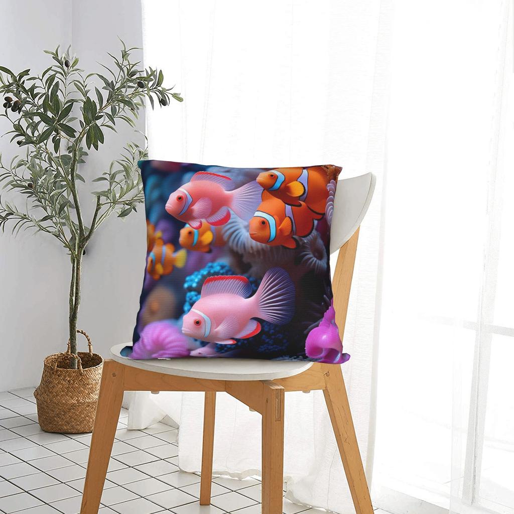 Pillow Cover Beautiful Underwater World Colorful Fish Cute Funny Pillow Case For Sofa Home Decoration Pillowcases