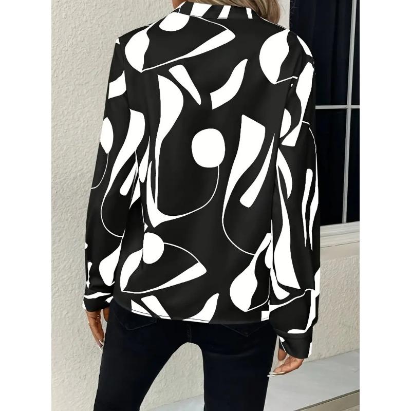 Women's Fashion Casual Spring Autumn Colour Block Print Long Sleeve V-Neck Blouses Shirts
