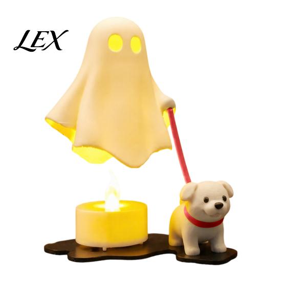 Decorative Light for Office Desk Halloween Ghost Walking Dog Figurine, Cute Spooky Statue with LED Candle Ornament Candle, 3D Printed Tabletop Holiday