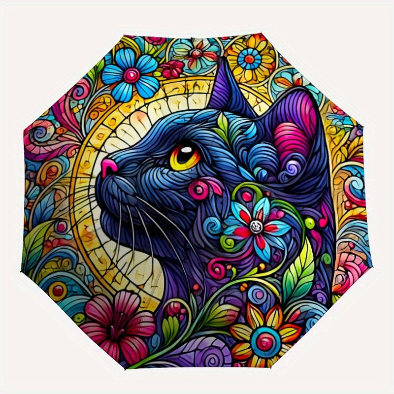 

1pc Cat Flowers Automatic Open/close, All-Season Portable Folding Umbrella, Travel, Everyday, Formal Events - Compact Luxury Parasol, Outdoor Accessor