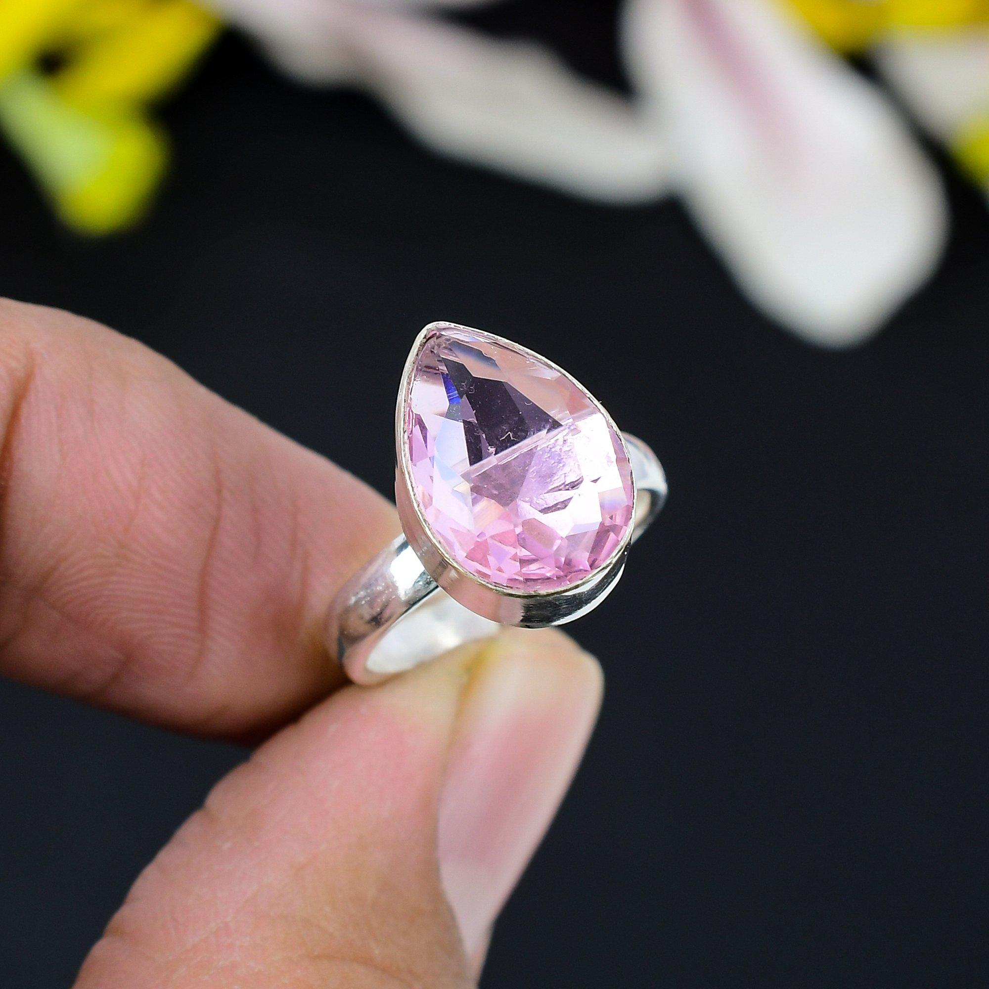 

Pink Kunzite Gemstone Handmade 925 Sterling Silver Jewelry Ring Size 7.5 KG-358
