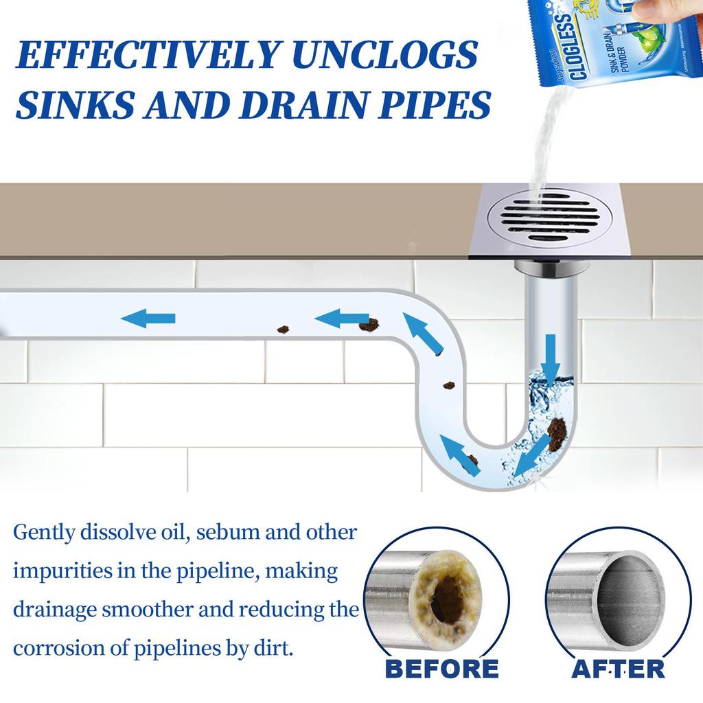 Drain cleaner; toilet sink kitchen bathroom drain pipe clog stain deodorization quick unclogging cleaning decontamination