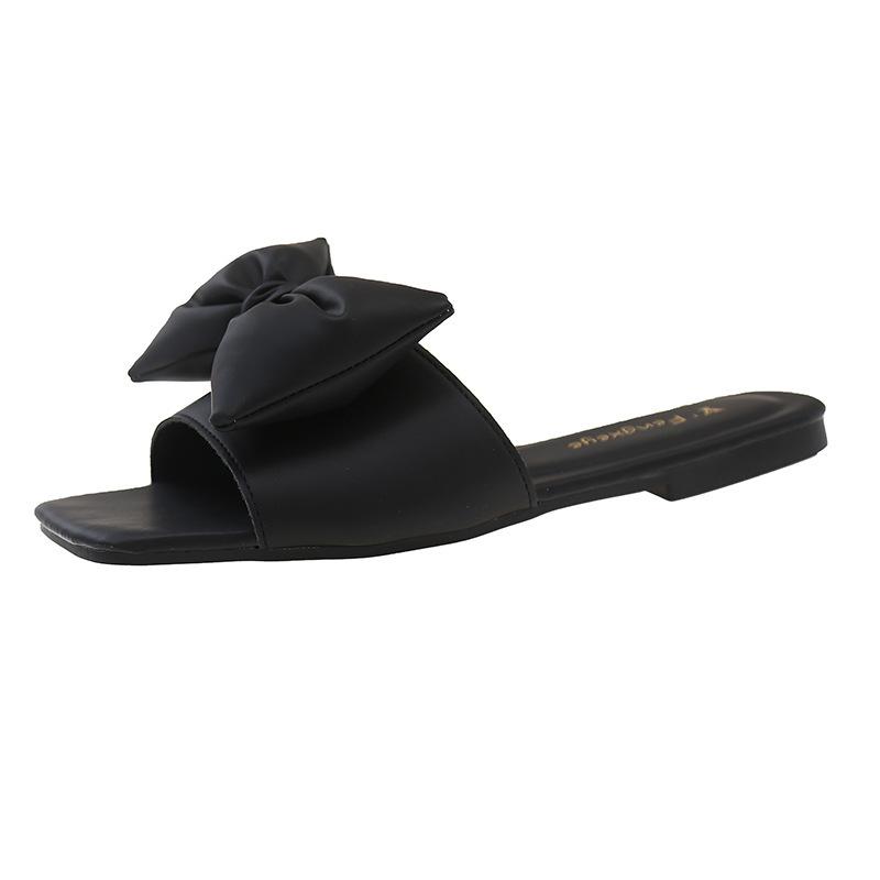 

Большой размер однотонные 2025 лето новые квадратный носок модный бант сандалии на толстой подошве женские 41 чёрный