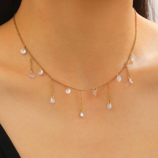 Collier à pampilles superposé avec Zircon Chaîne Argent Doré Pendentif Goutte d'eau Scintillante Bijoux Légers Hypoallergéniques pour Femmes
