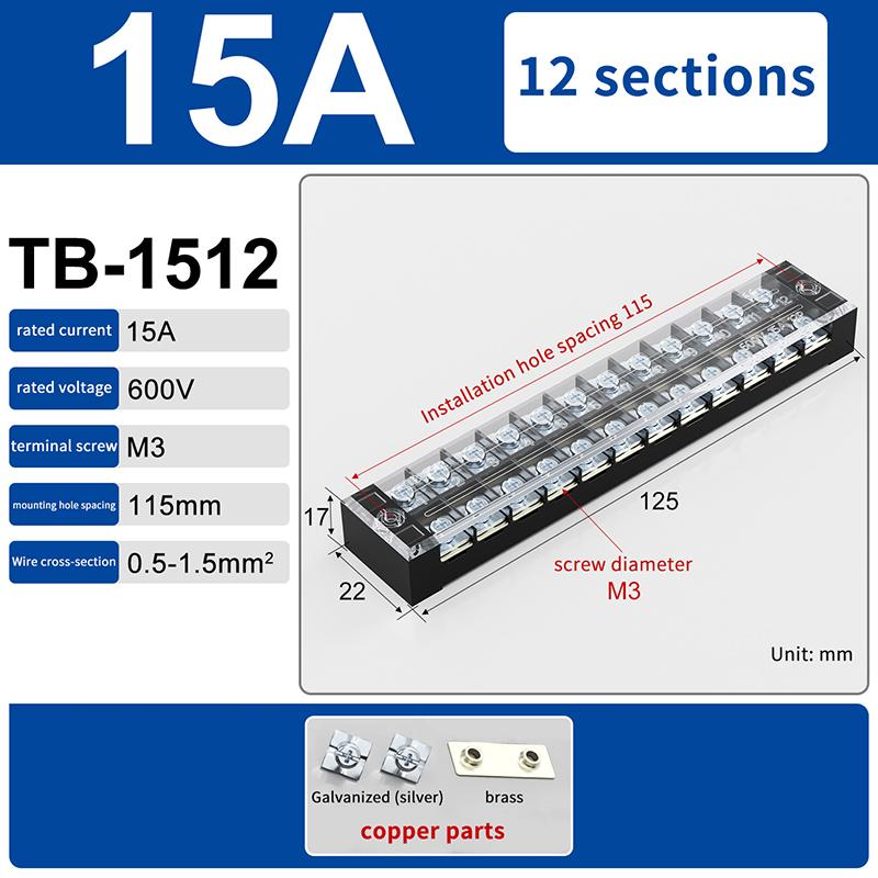 1Pcs Dual Row Barrier Screw Terminal Block Wire Connector 15A 600V For Tb Series 3 4 5 6 8 10 12 15 Positions Ways