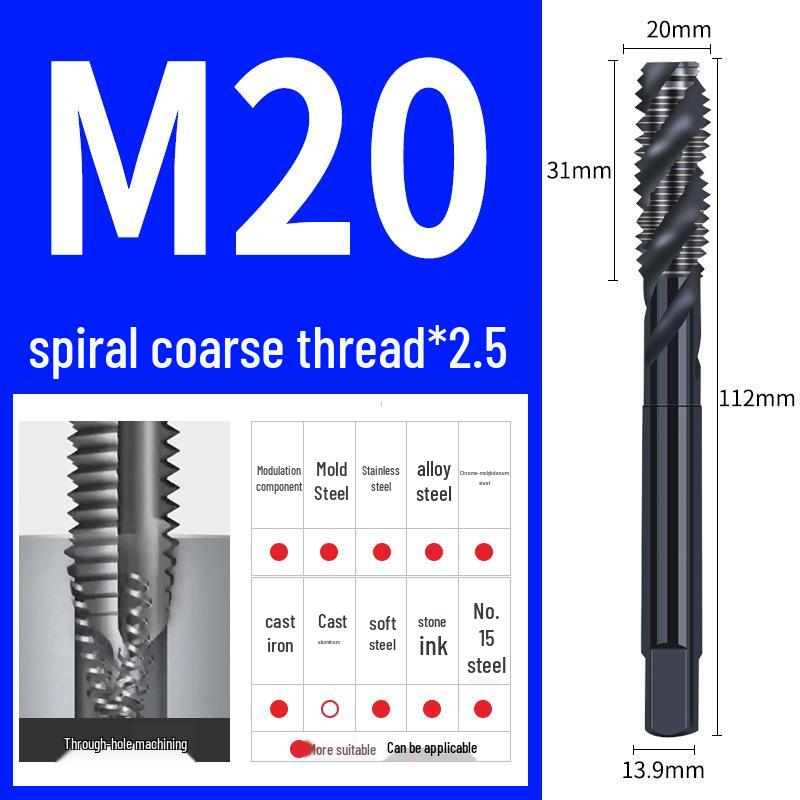 65° Nitridační strojový spirálový závitník pro nerezovou ocel, Velikosti M3-M12