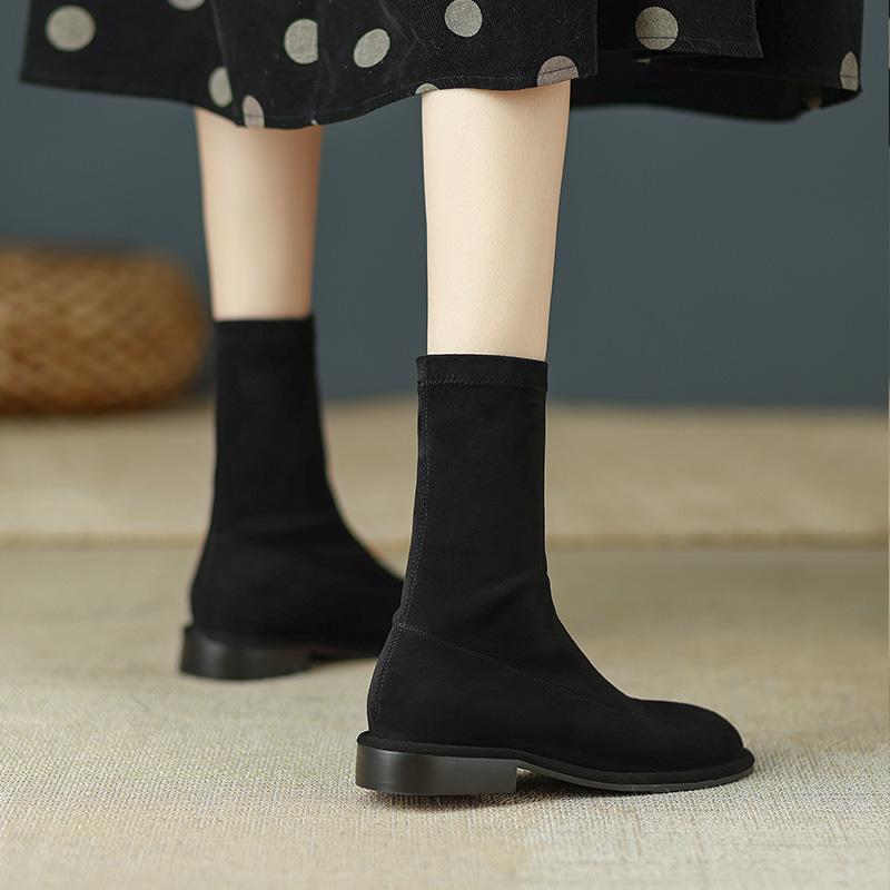 Herbst Vintage Runde Zehe Damen Ballerinas Stiefeletten Streetstyle Bankett Elastisch Schlank Kurz Botas Mujer