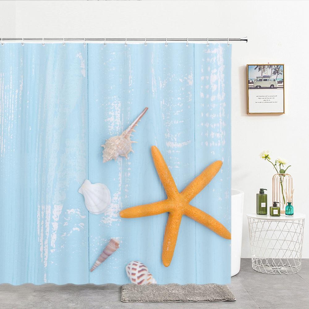 High Quality Sea Beach Shell Printed Shower Curtains starfish Bath Curtain Screen Waterproof Products Bathroom Decor with Hooks