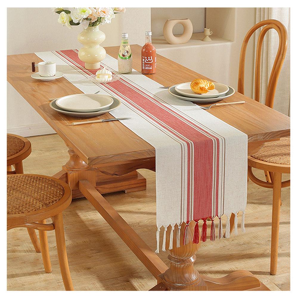 Runner de masă de Crăciun cu ciucuri lucrați manual, Runner de masă cu dungi, Decorațiune Boho, Runner pentru masă de cafea pentru casă, 13x72 Inch