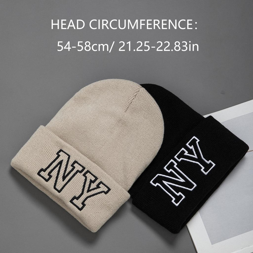 1pc Unisex Embroidered Knitted Hat Letters NY Winter Warm Woolen Hat Fashion All-matching Hat