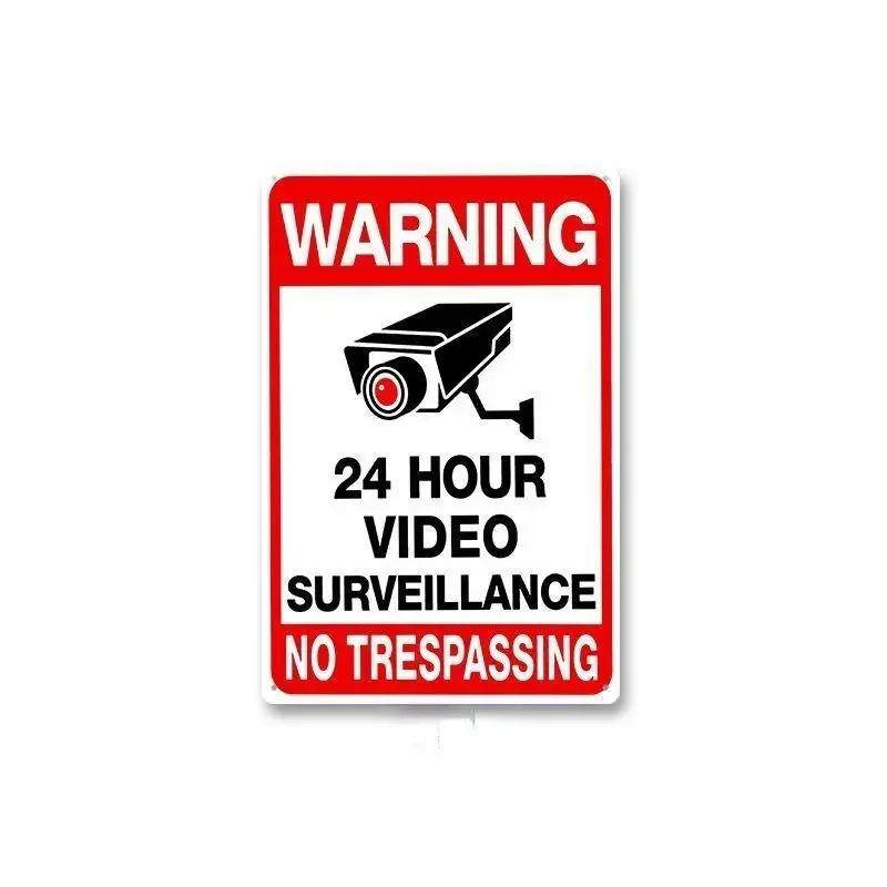 Tin Sign No Trespassing Warning Sign 24 Hour Video Surveillance Metal Board Poster Bar Home Decor Plate Warn Signs Wall Plaques