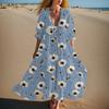 Women's Summer Fashion V-neck Retro Floral Print Short Sleeved Beach Dress With Lace Patchwork Dress