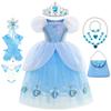 Cinderella Blue Princess Dress Girls Cosplay Theme Party Prom Gown Kids Birthday Gift Halloween Carnival Print Charm Clothing