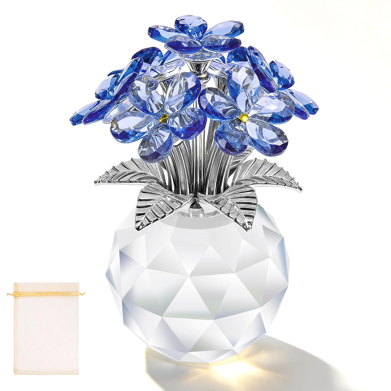 

Blue Crystal Flower Handmade Glass Flower Bouquet Collectible Figurine Crystal Ornaments Meaningful Romantic Presents for Women синий