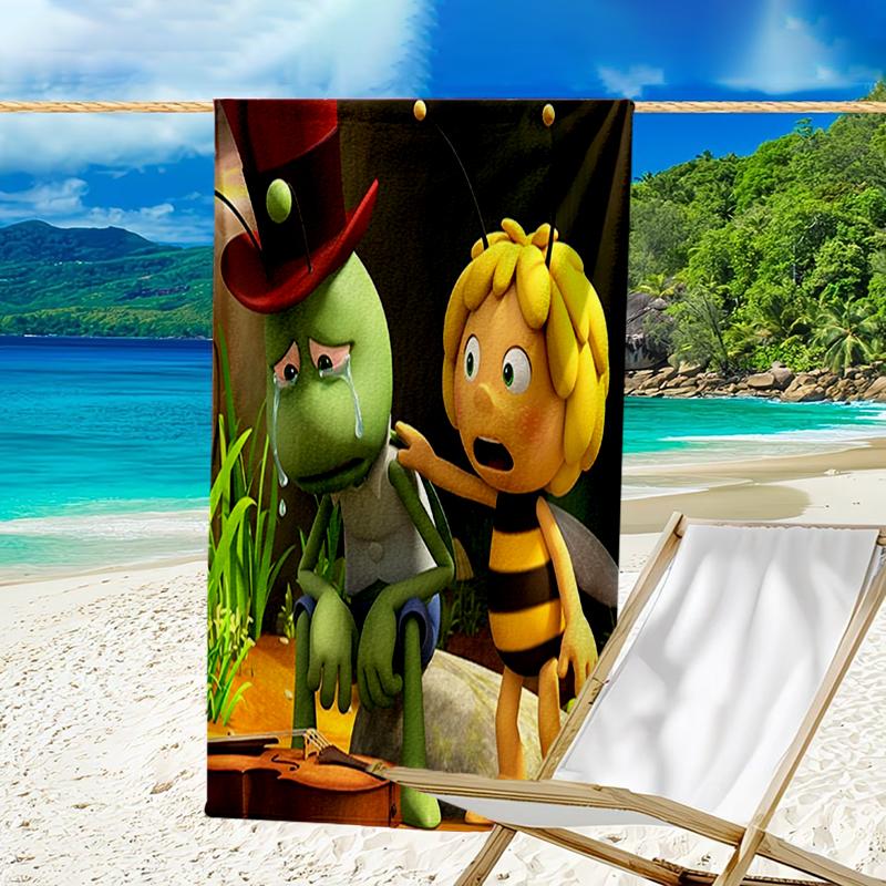 Serviette de plage ultra-douce sur le thème de Maya l'Abeille, Idéale pour la piscine - le camping, la plongée - Essentiel de voyage parfait, Serviette de plage vibrante.