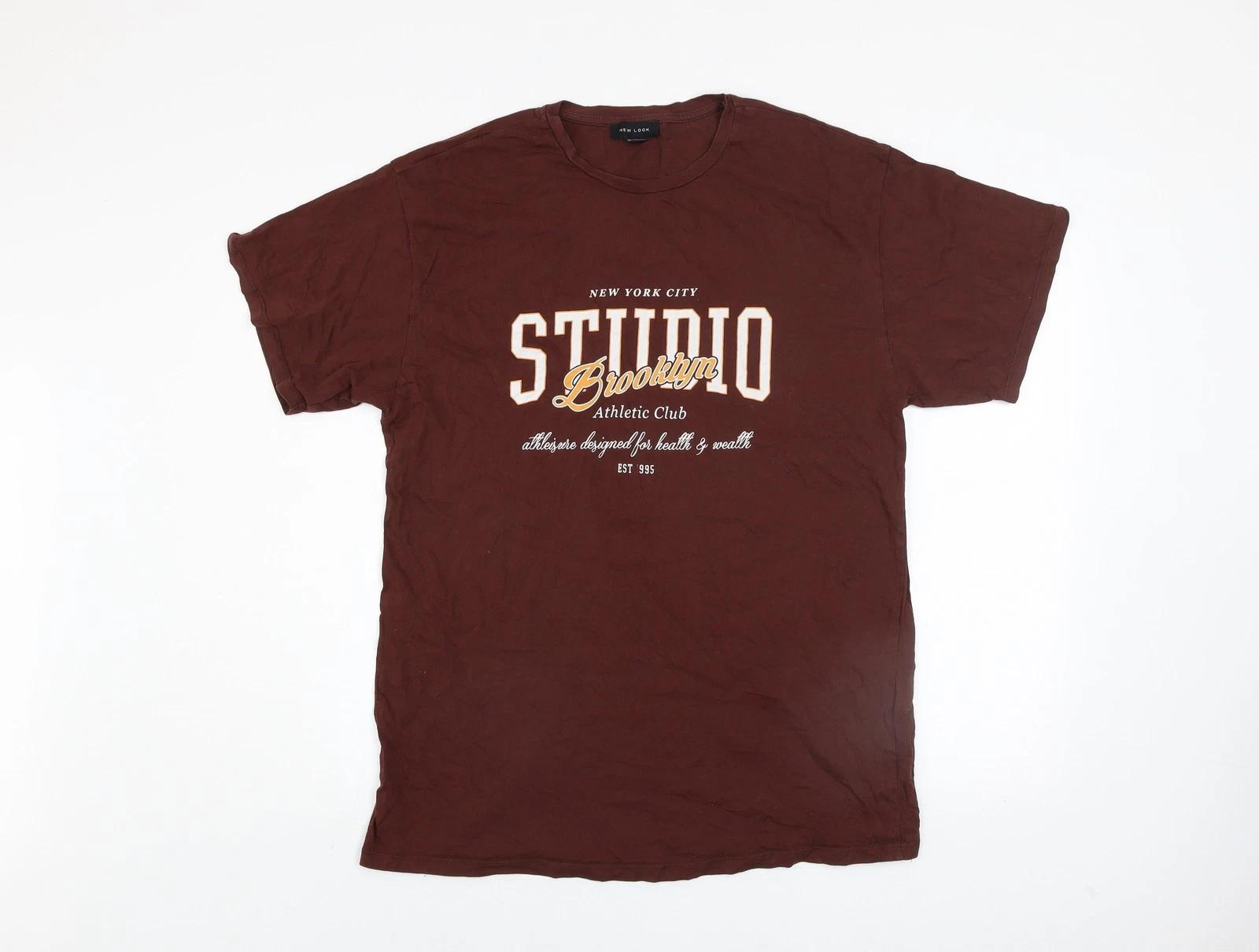 

New Look Women s Brown Crew Neck Graphic T-Shirt Size 12 M