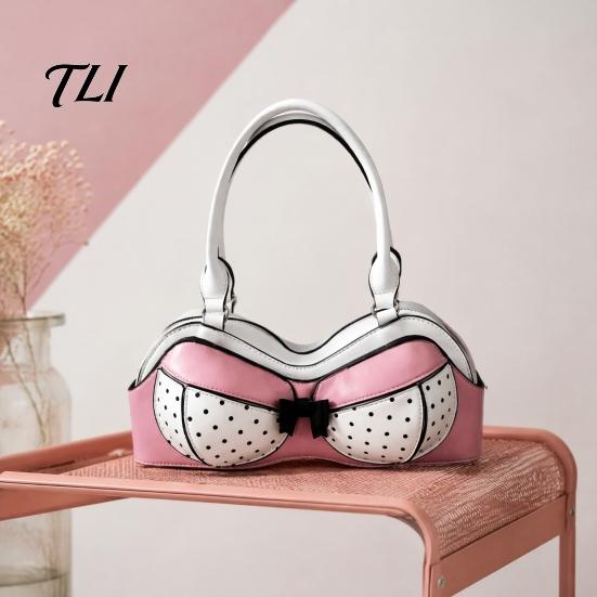 Borsa a Spalla Estetica di Nicchia a Pois a Forma di Reggiseno per Donna, Pelle PU Creativa con Compatto Spazio di Archiviazione Stratificato, Tracolla Regolabile, Moda