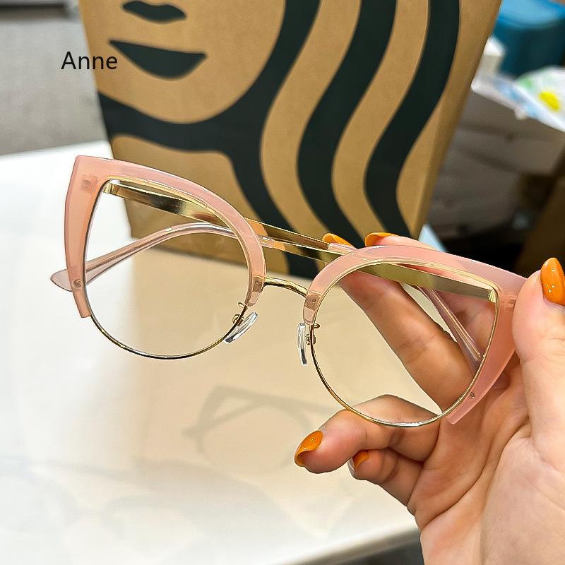 Men Anti Blue Light Presbyopia Eyeglasses Women Oversized Cat Eye Reading Glasses Fashion Metal Half Frame Hyperopia Eyewear