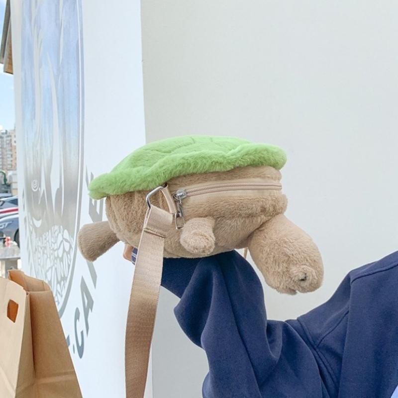 Cute Little Turtle Plush Backpack Kawaii Stuffed Doll Plushie Cartoon Toy Single Shoulder Bag Crossbody Backpack Creative Gift