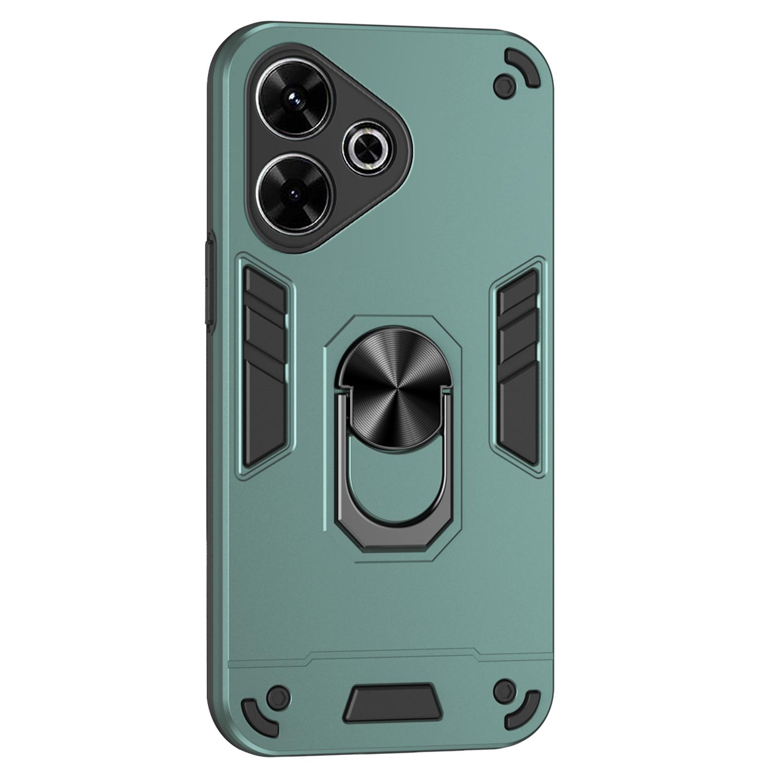 

For Xiaomi Redmi 13 4G Case PC+TPU Drop Defend Phone Cover with Ring Kickstand Green