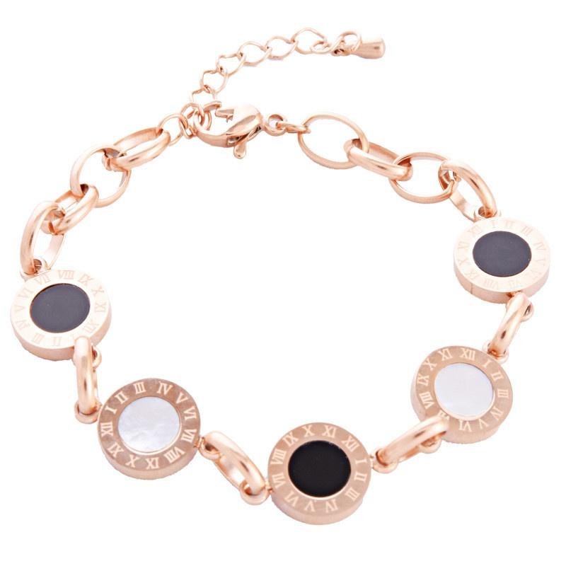

Европейский и американский черно-белый корпус из титановой стали, позолоченный браслет с римскими цифрами, ювелирные изделия, регулируемый браслет, браслет розового золота