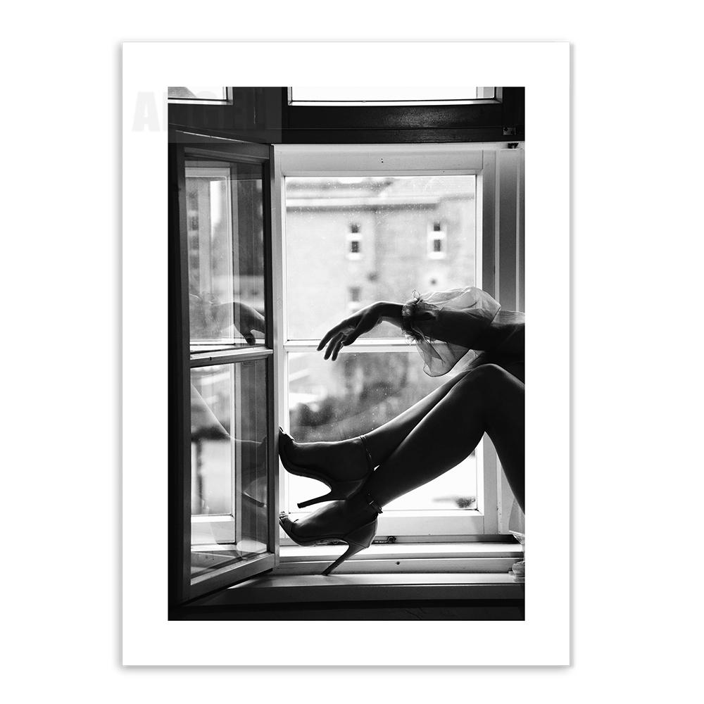 

Фотография Плакат Настенное Искусство Холст Картина Черно-Белая Высокий каблук Ретро Собака на Окне Автомобиля Настенная Картина Для Декора Гостиной 21x30cm No Framed