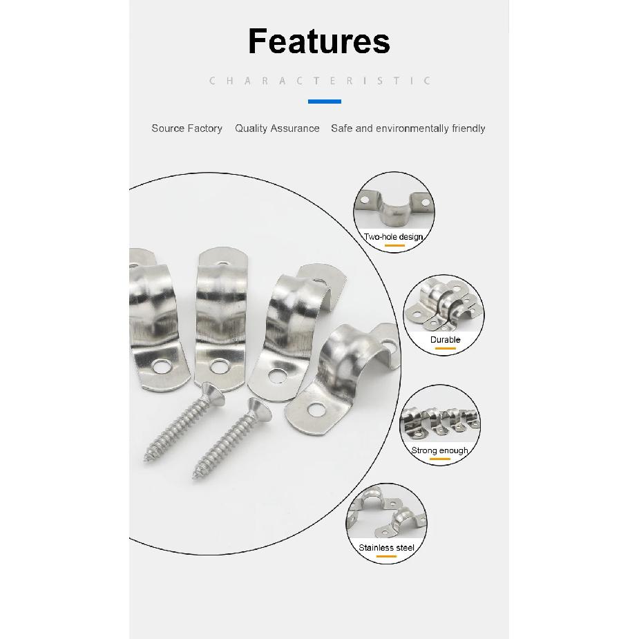 JUIDINTO U Shaped Pipe Clamp Type 2-10pcs Stainless Steel with Two Holes for Water Pipe Plumbing Piping Saddle Clip
