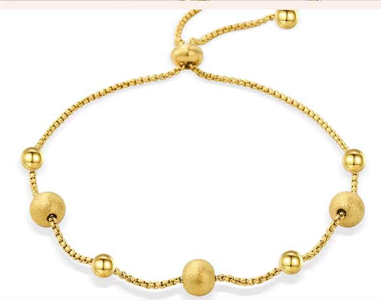 Gold Plated Titanium Steel Women's Adjustable Frosted Bead Bracelet - Light Luxury, Fade-Resistant Hand Jewelry