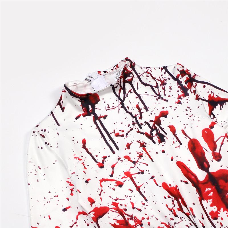 Kids Halloween Horror Costume Blood Red Jumpsuit with Scary Mask Spooky Role Play Party Outfit for Carnival Celebration