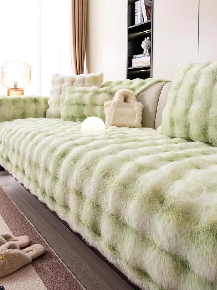 Winter Thicken Sofa Seat Cushion Cloth Universal Anti Slip Sofa Cover Warm Color Backrest Towel High-density Locking Fiber Pad