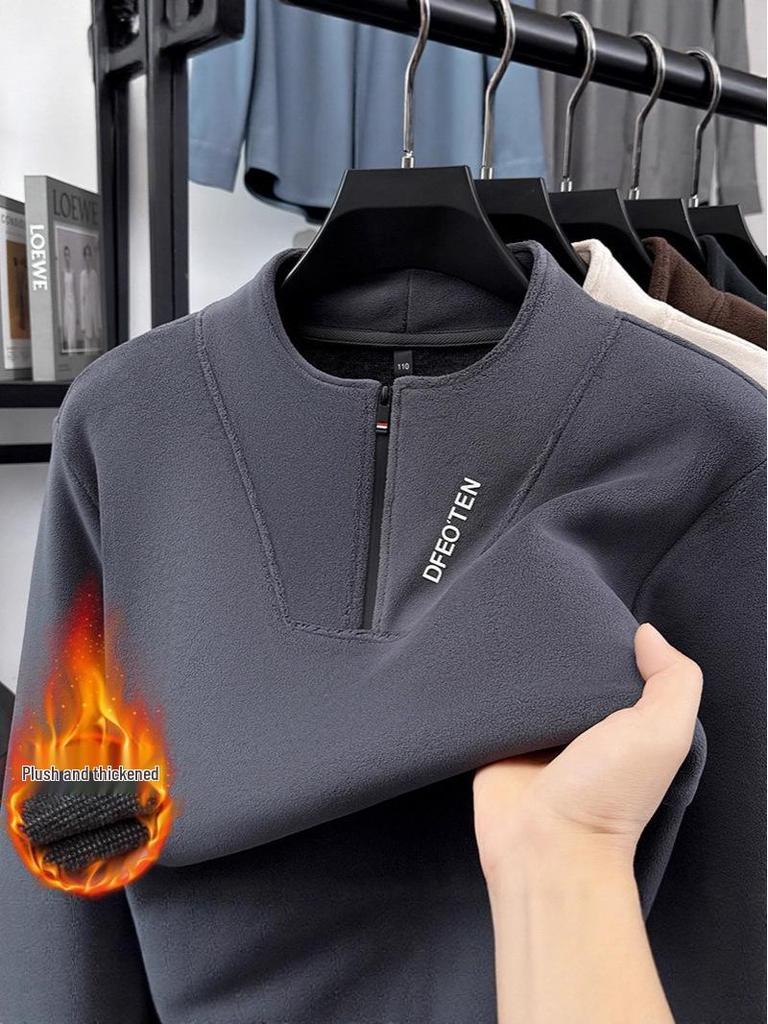 Men's Plush Half-Zip Stand Collar Fleece Sweatshirt for Autumn/Winter